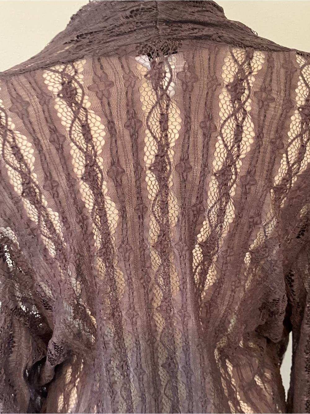 Women’s Sheer L Brown Lace Open Cardigan Y2K Forest Fairy Grunge Stretchy - Picture 6 of 8